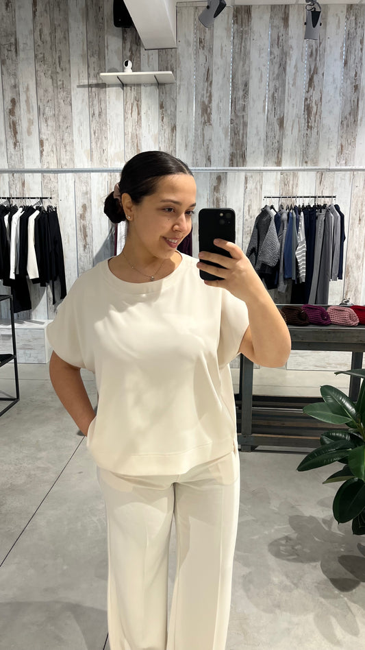 Blusa manica corta a scatoletta panna - Altamira Milano