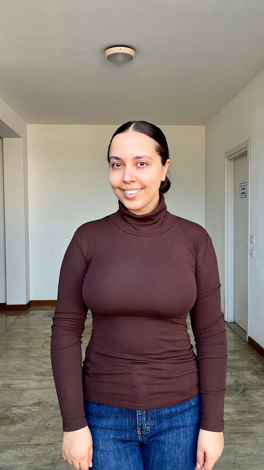 Maglia dolcevita in caldo cotone felpato marrone - Lumina