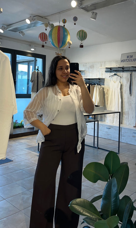 Blusa semitrasparente bianca a righe in misto Lyocell - Altamira Milano