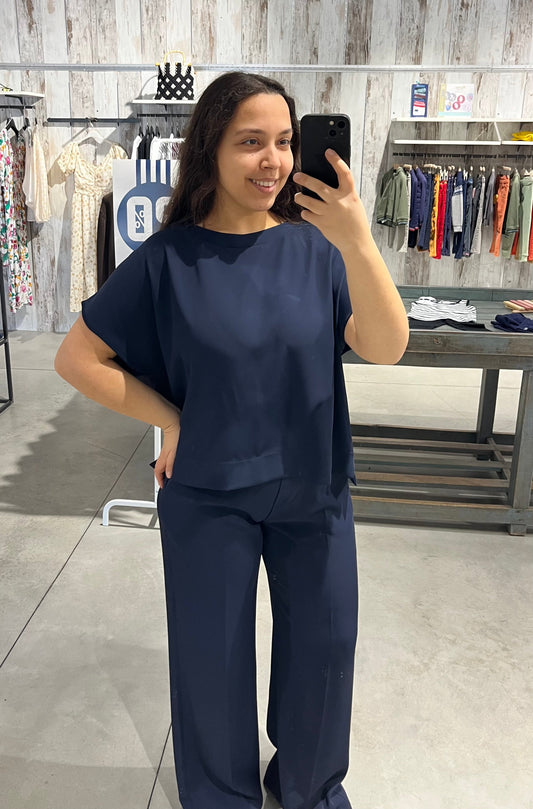 Blusa manica corta a scatoletta blu notte - Altamira Milano