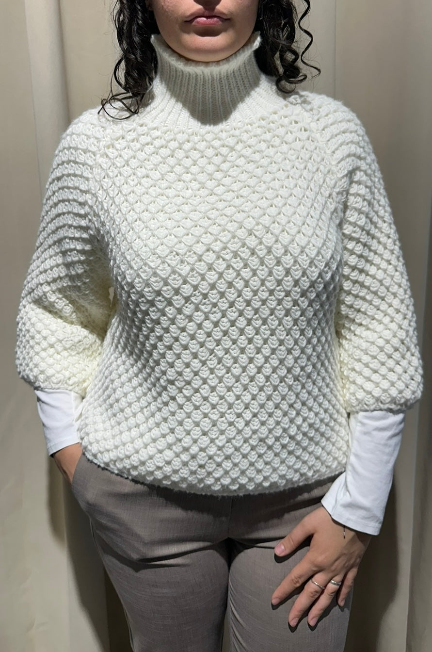 Maglione collo cratere bianco a nido d'ape - Altamira Milano