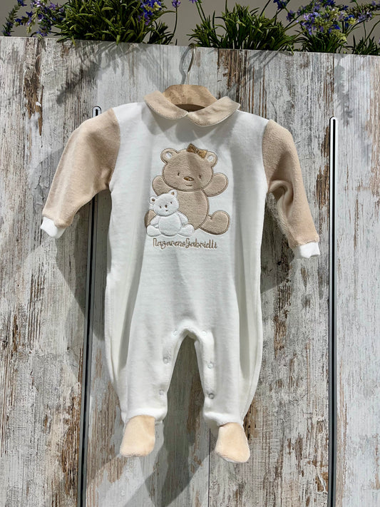 Tutina beige in ciniglia con orsetto - Nazareno Gabrielli