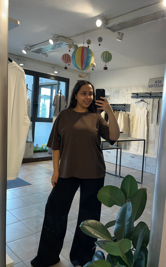 T-shirt curvy basica marrone in cotone - Altamira Milano
