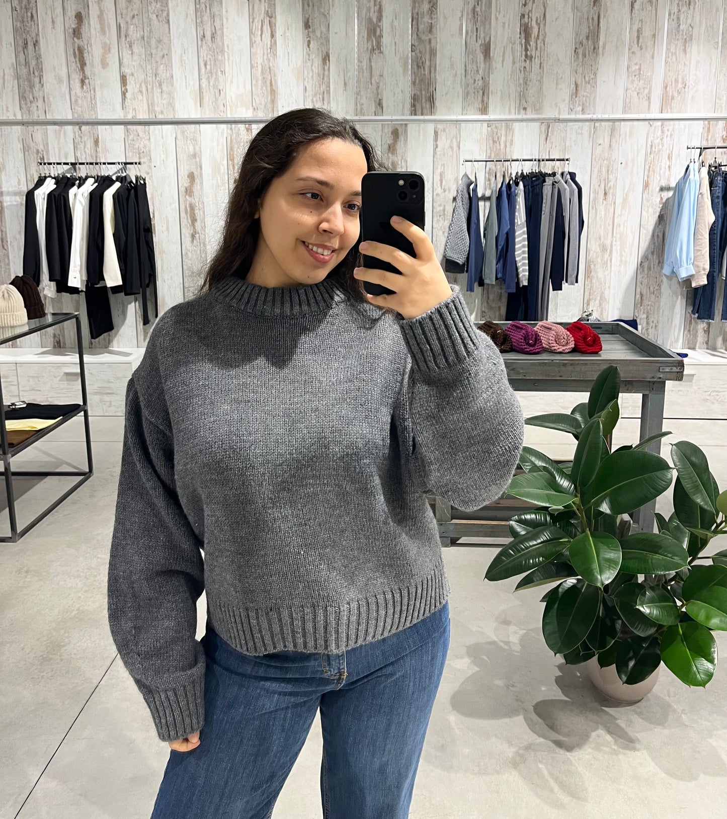 Maglione girocollo grigio - Lumina