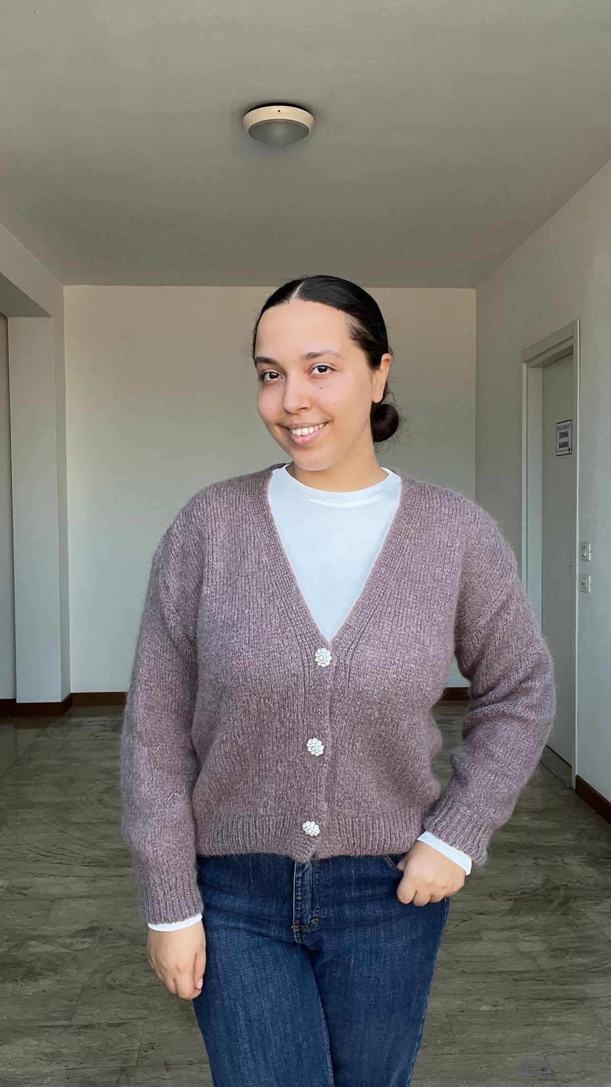 Cardigan Crystal mohair con bottoni gioiello rosa antico