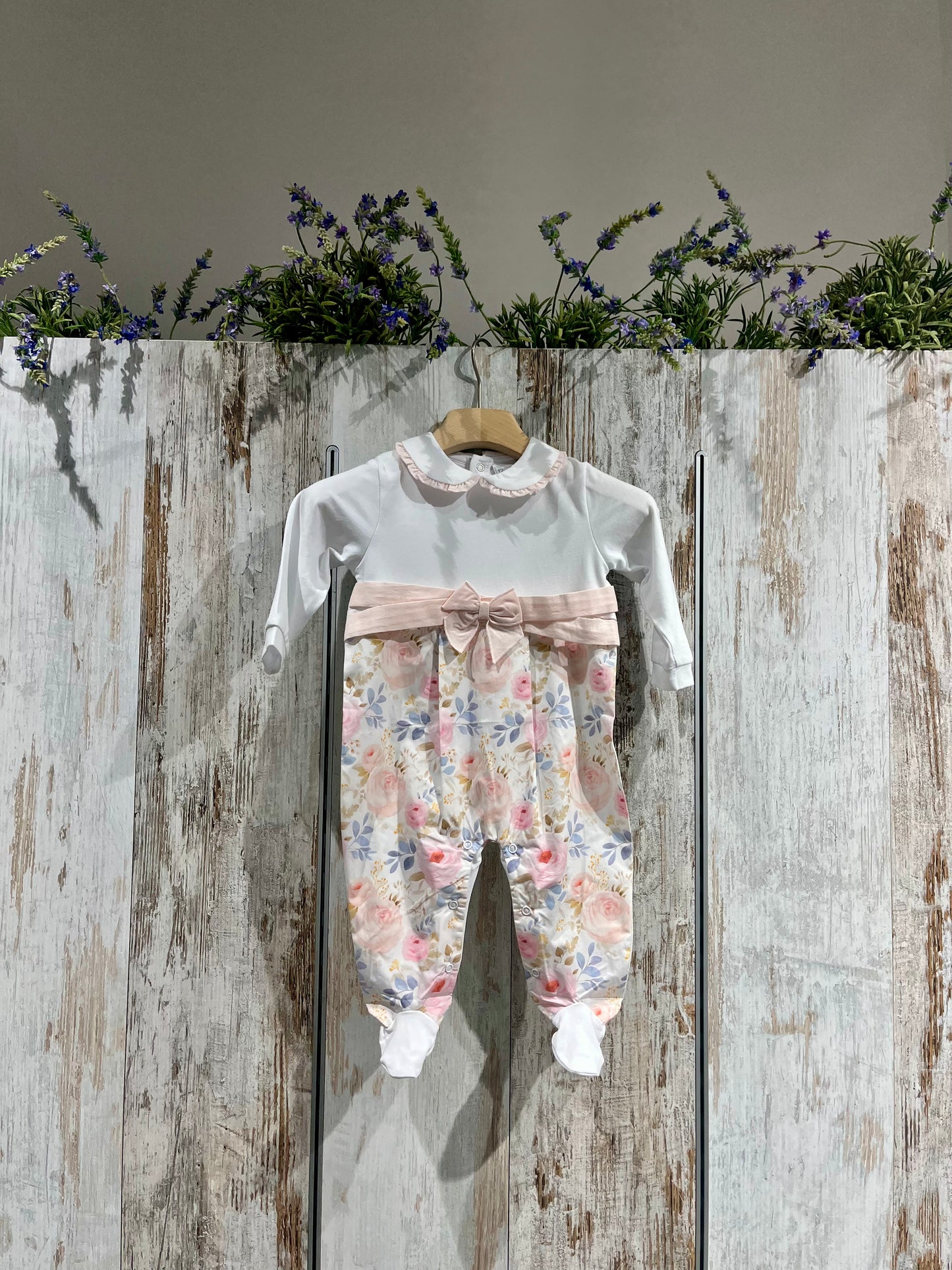 Tutina neonata con fiori in cotone - Pastello
