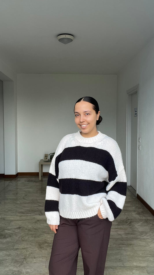 Maglia rigata panna e marrone