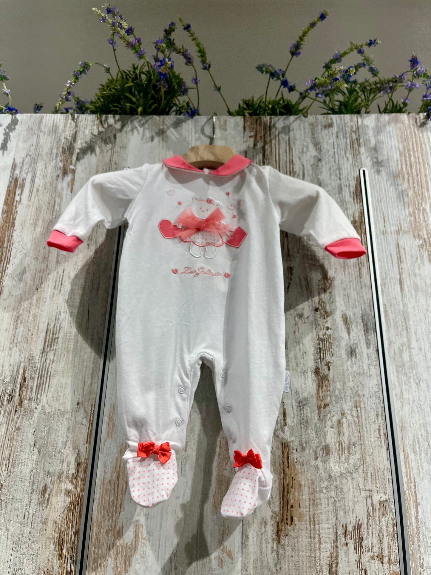Tutina neonata bianca in cotone con orsetto - Les Jolies
