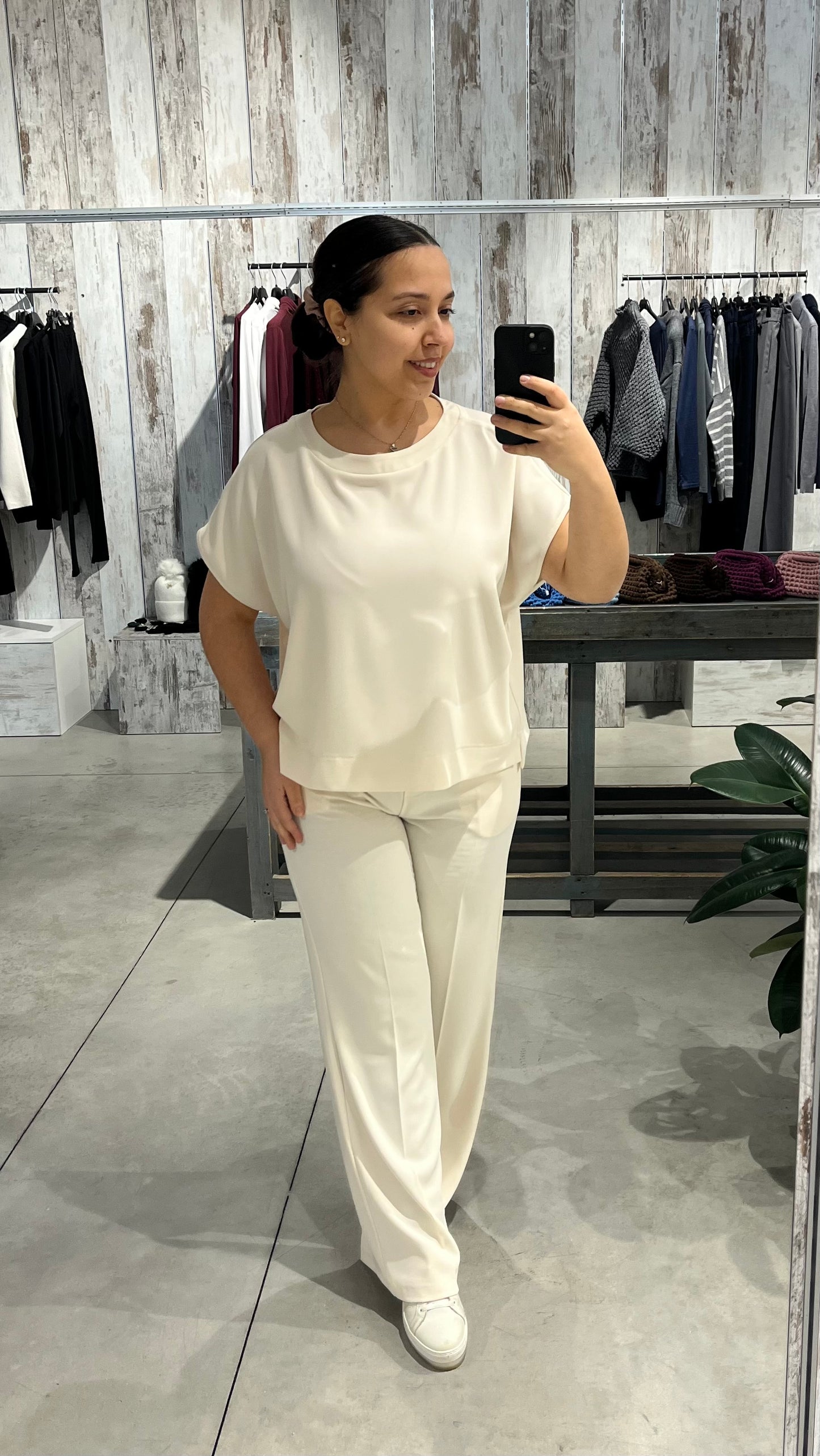 Blusa manica corta a scatoletta panna - Altamira Milano