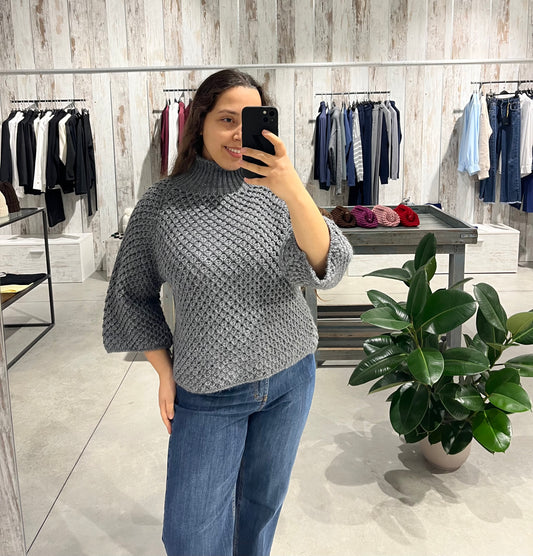 Maglione collo cratere grigio a nido d'ape - Altamira Milano