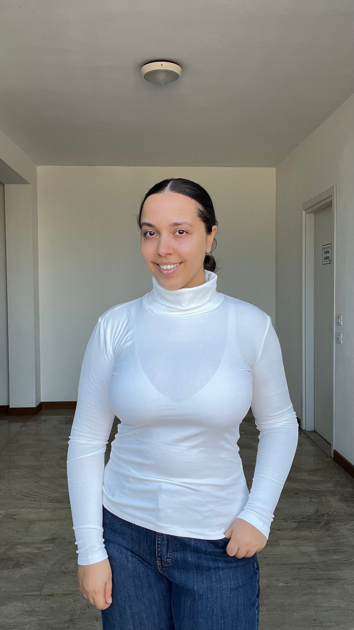 Maglia dolcevita in caldo cotone felpato bianco - Lumina