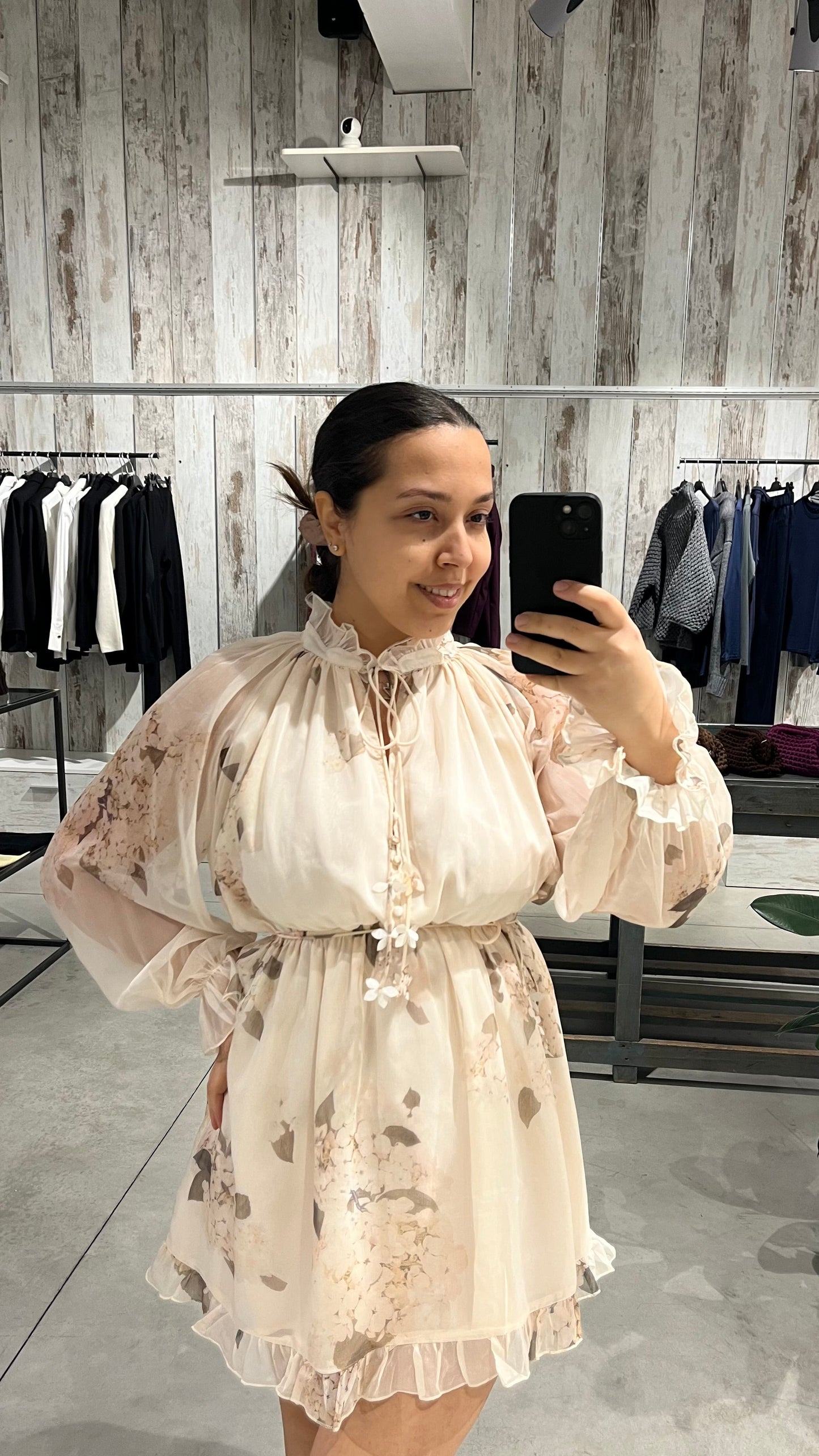 Vestito corto beige con fiori - Chance Off