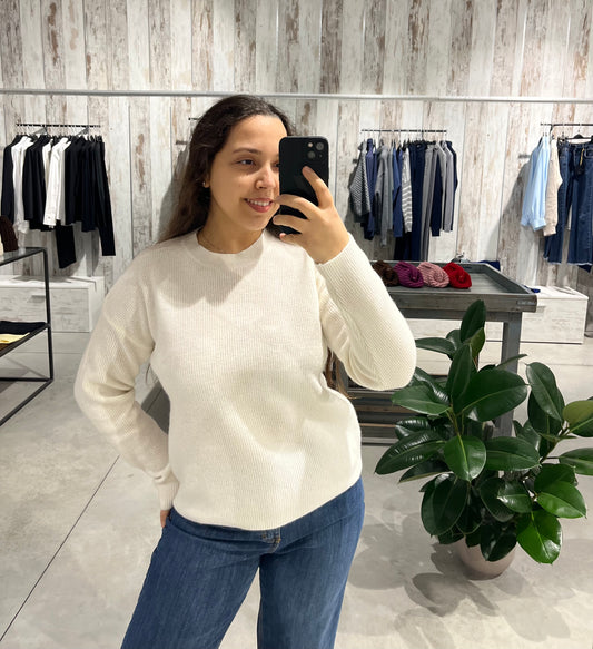 Maglione bianco girocollo 100% lana merino extrafina - Altamira Milano