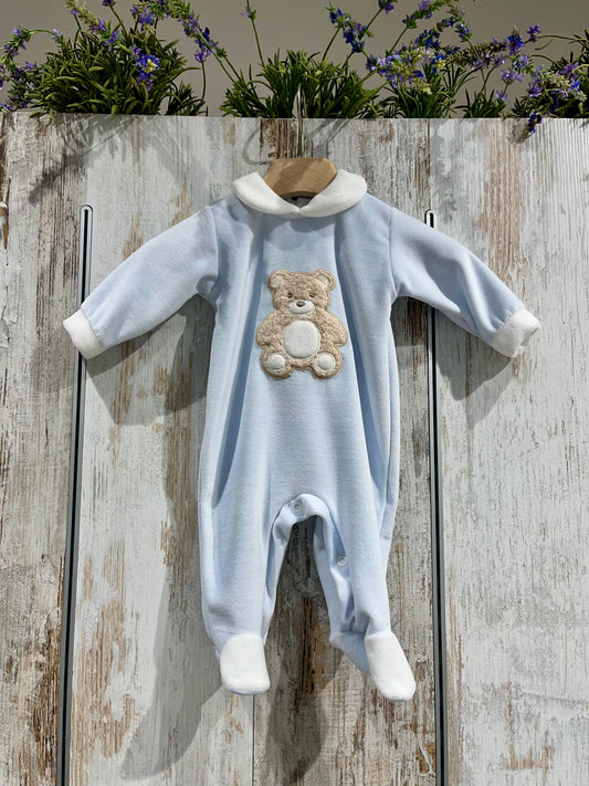 Tutina azzurra in ciniglia con orsetto - Tenerotti