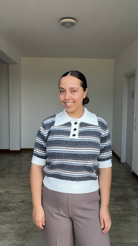 Maglia polo rigata grigio