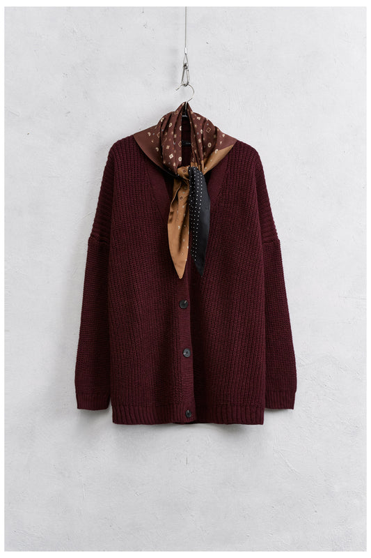 Cardigan bordeaux quattro bottoni con foulard - Lumina