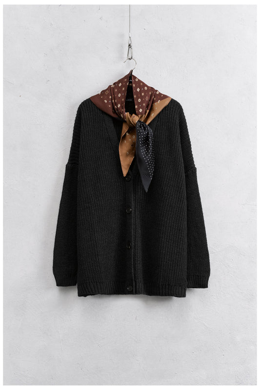 Cardigan nero quattro bottoni con foulard - Lumina